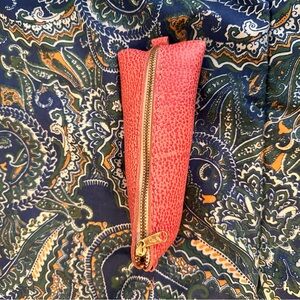 Portland Leather Pink Textured Zip Cosmetic Pouch with Gold Hardware